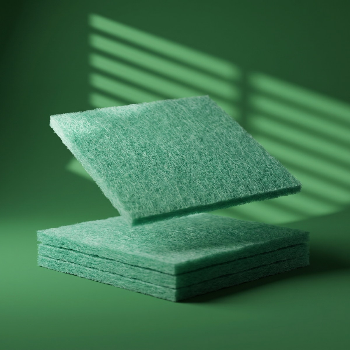 1" Green Screen air filter MERV 11 filter pads stacked, studio lighting