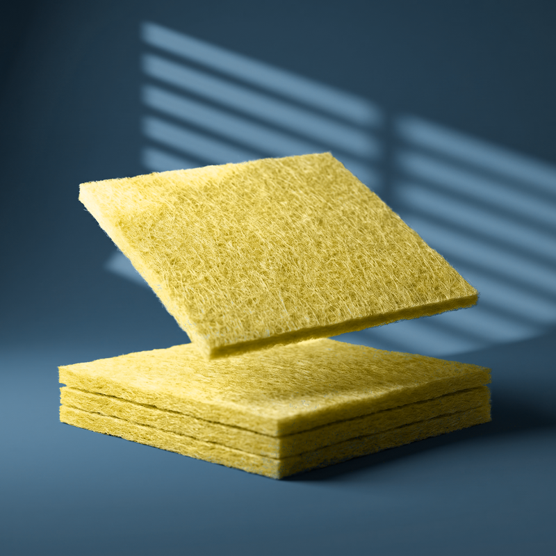 1" Yellow Screen air filter MERV 11 filter pads stacked, studio lighting