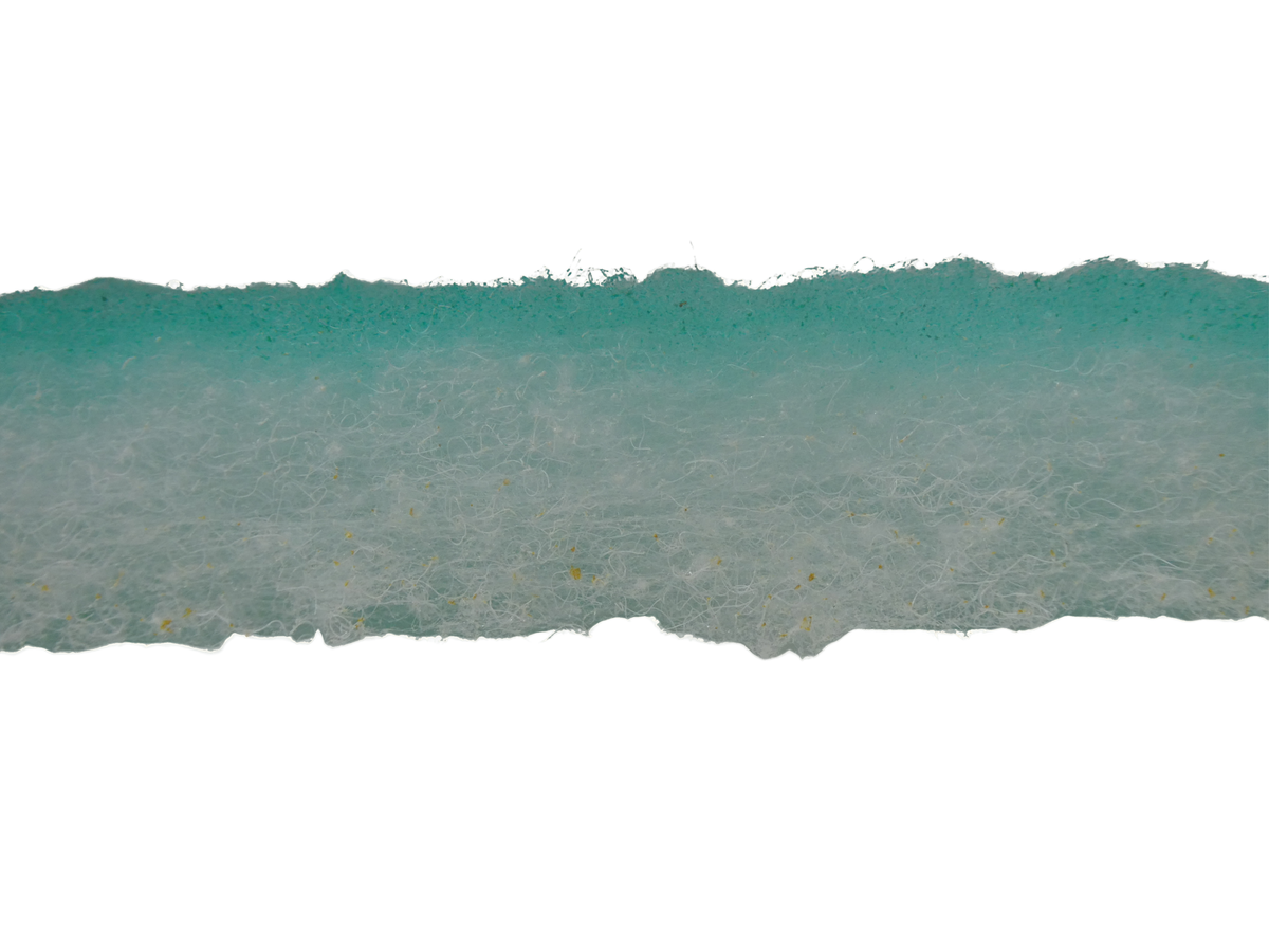 1" Green Screen air filter MERV 11, cut edge showing filter media depth