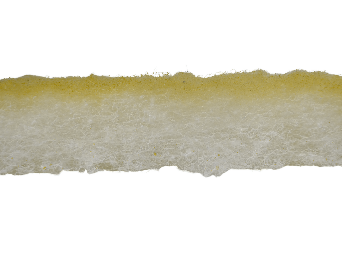 1" Yellow Screen air filter MERV 11, cut edge showing filter media depth